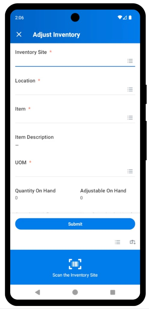 Before — large blue scanner panel compresses the form